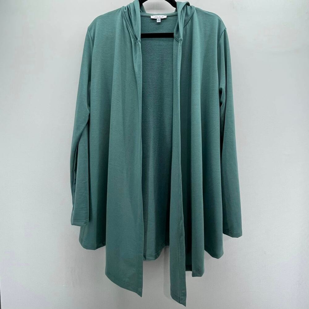 White Birch Soft Teal Drape Front Cardigan Womens Large Lightweight Hood Pockets